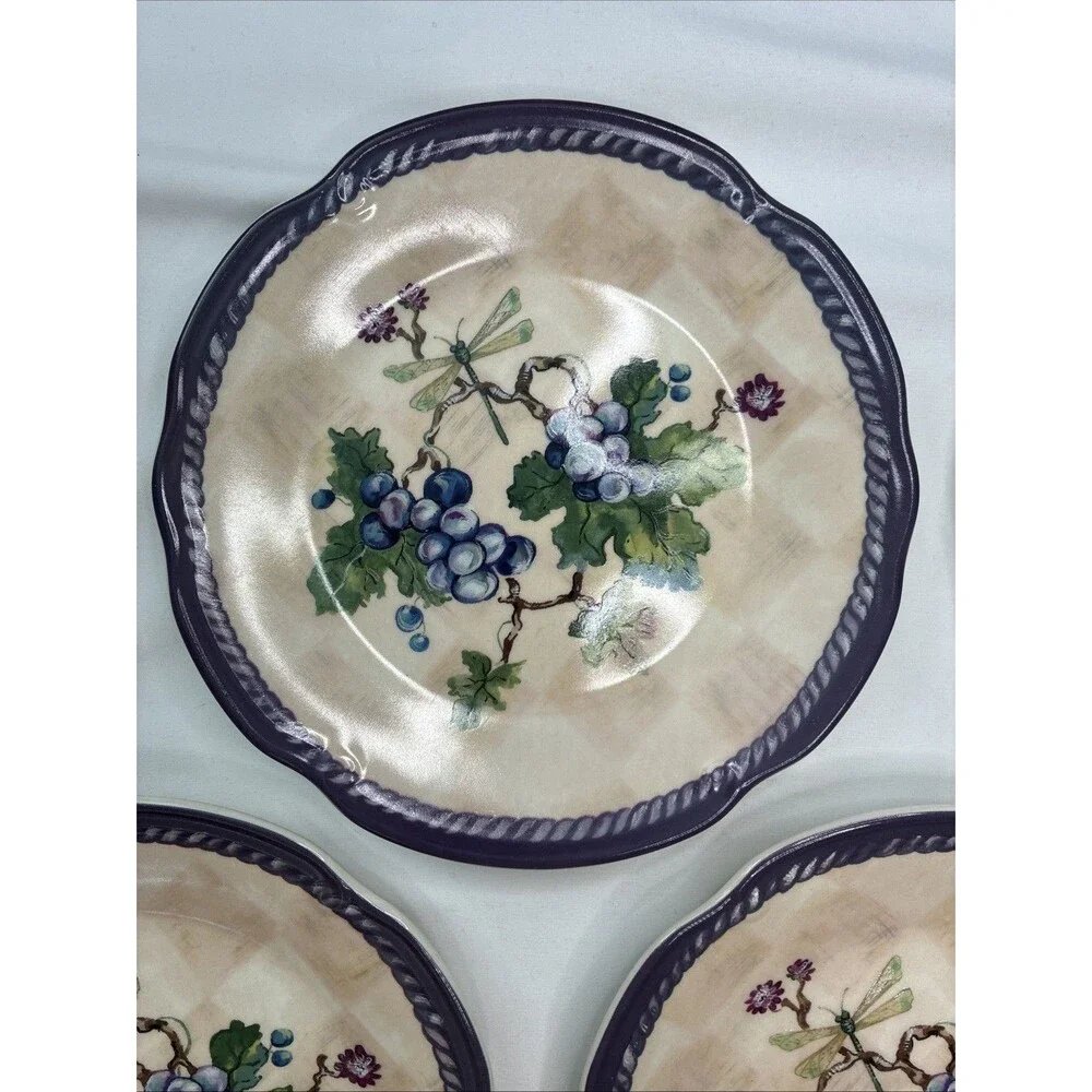 Tracy Porter Claret Collection 5 Salad Plate Dream Delicious Grape Dragonfly Vtg